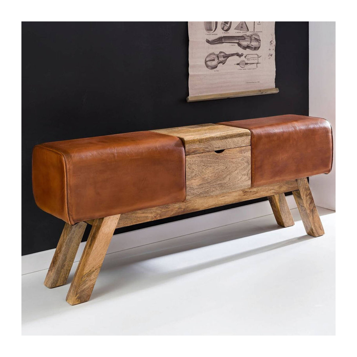 Wohnling Sitzbank aus Leder und Massivholz in Braun Natur im Industrial Design B/H/T: 120 x 53 x 29 cm - Bild 5