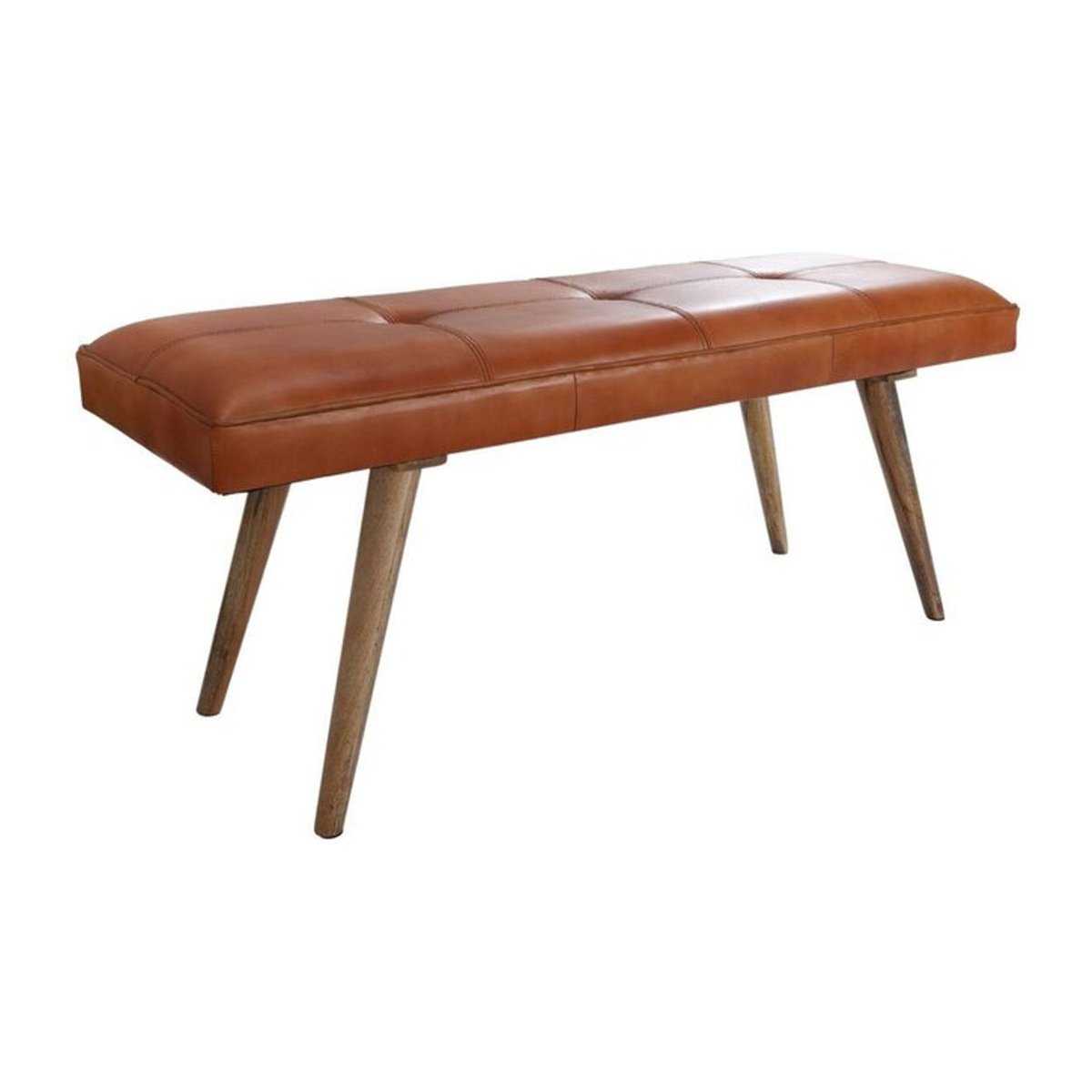 Wohnling Sitzbank aus Leder und Massivholz in Braun Natur im Retro-Design B/H/T: 117 x 51 x 38 cm - Bild 1