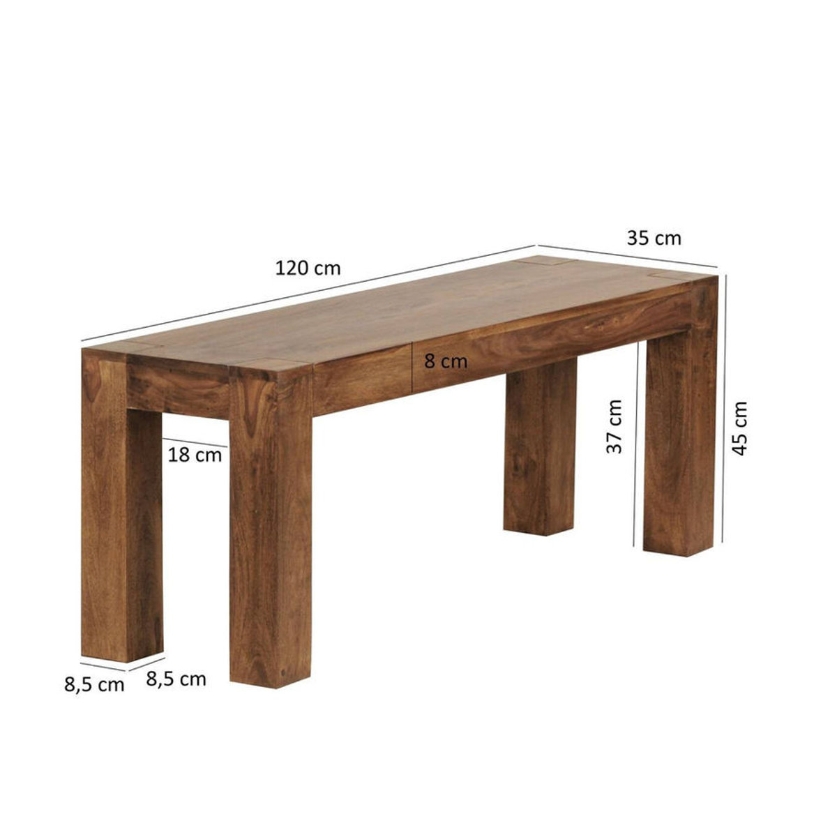 Wohnling Sitzbank aus Massivholz in Natur mit minimalistischem Design B/H/T: 120 x 45 x 35 cm - Bild 2