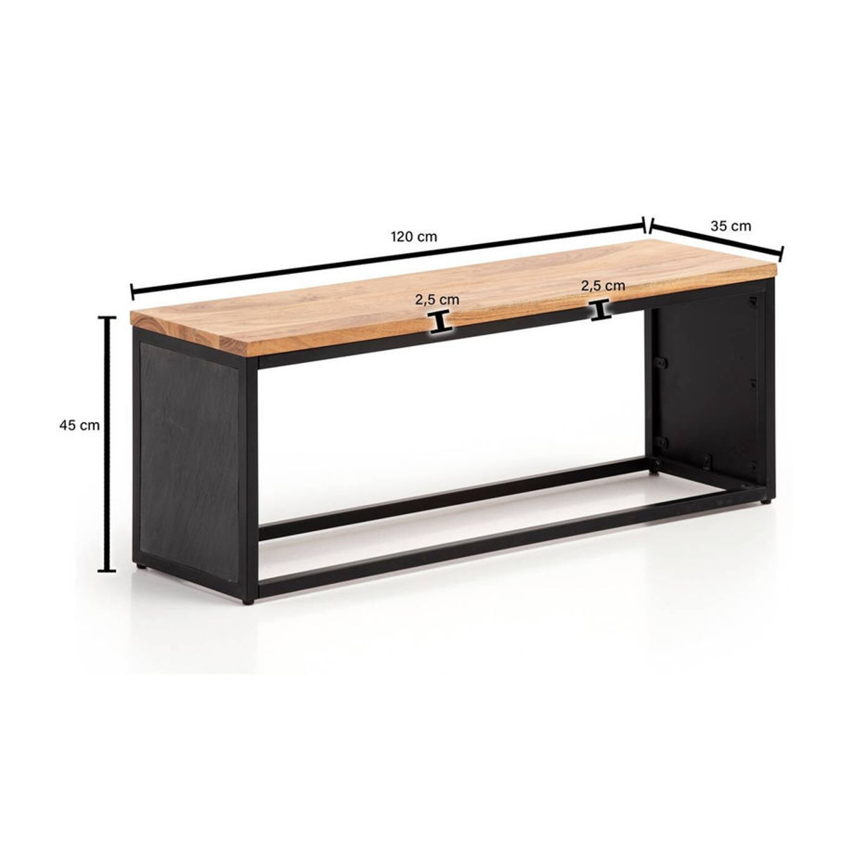 Wohnling Sitzbank im Industrial Design aus Holz und Metall, Schwarz, B/H/T: 120 x 45 x 35 cm - Bild 2