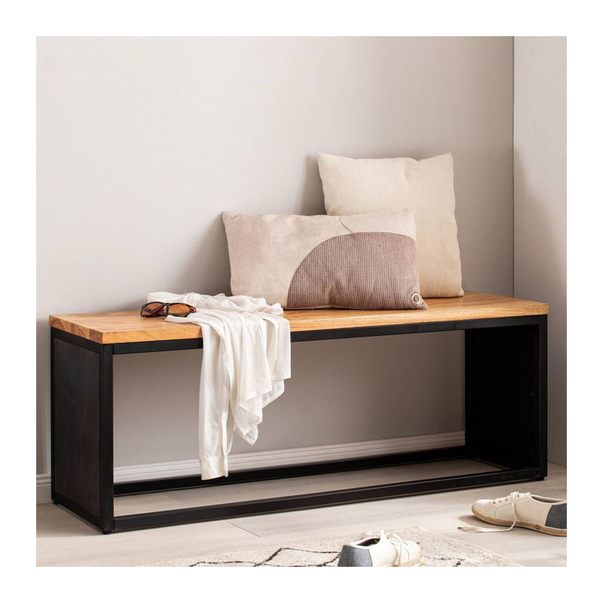 Wohnling Sitzbank im Industrial Design aus Holz und Metall, Schwarz, B/H/T: 120 x 45 x 35 cm - Bild 3
