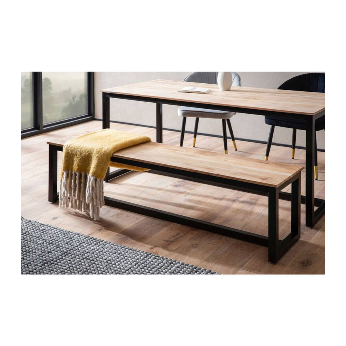 Wohnling Sitzbank Industrial aus Akazie Massivholz und Metall, Braun, B/H/T: 120 x 45 x 40 cm - Bild 2