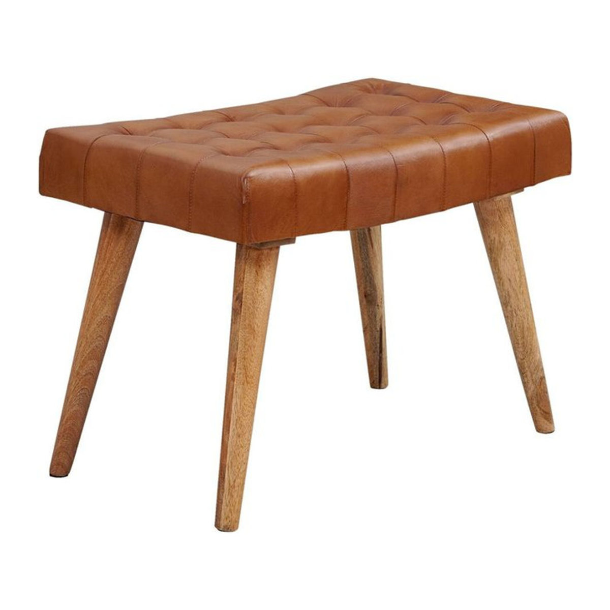 Wohnling Sitzhocker aus Echtleder und Massivholz in Braun Natur im skandinavischen Design B/H/T: 67 x 47 x 39 cm - Bild 1