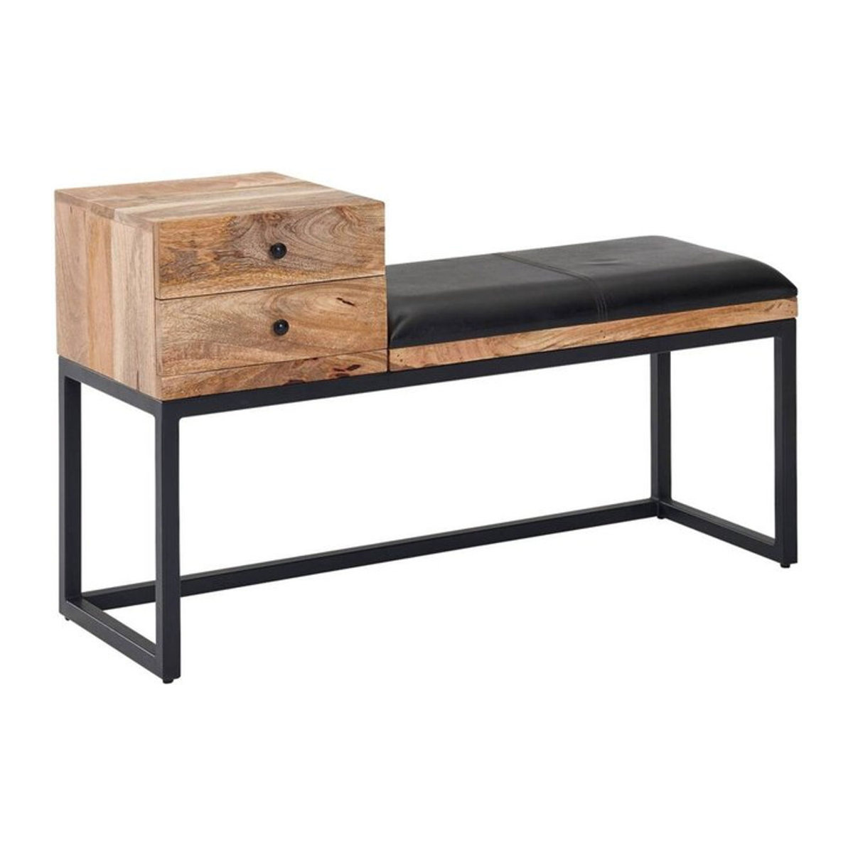 Wohnling Sitztruhe im Industrial Design aus Echtholz und Leder in Schwarz und Natur, B/H/T: 100 x 60 x 35 cm - Bild 1
