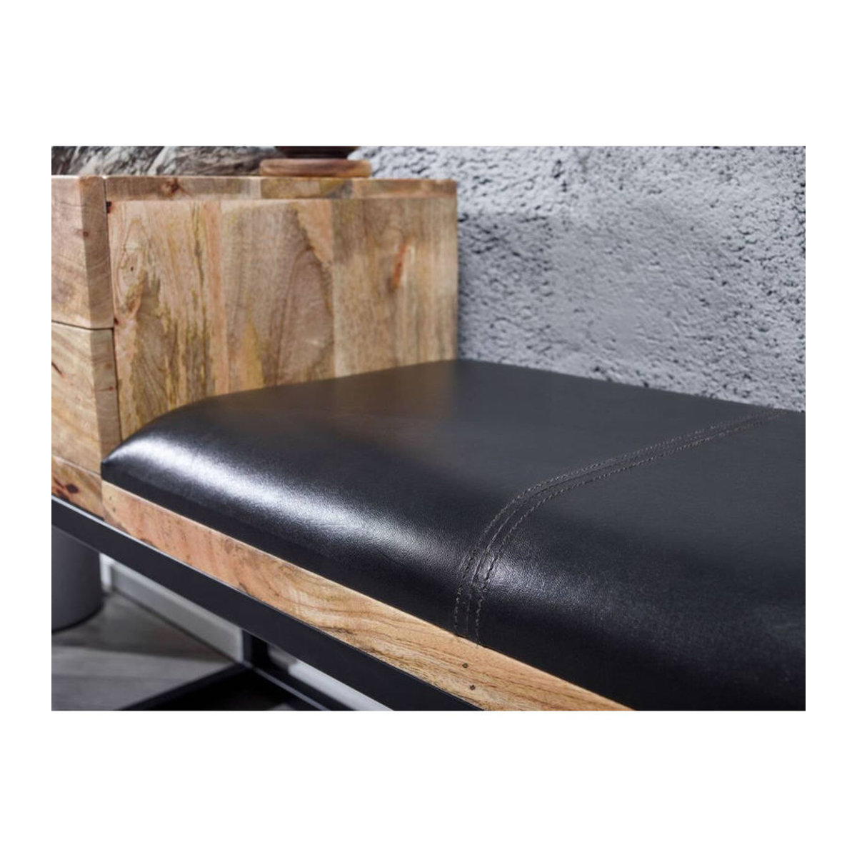 Wohnling Sitztruhe im Industrial Design aus Echtholz und Leder in Schwarz und Natur, B/H/T: 100 x 60 x 35 cm - Bild 2