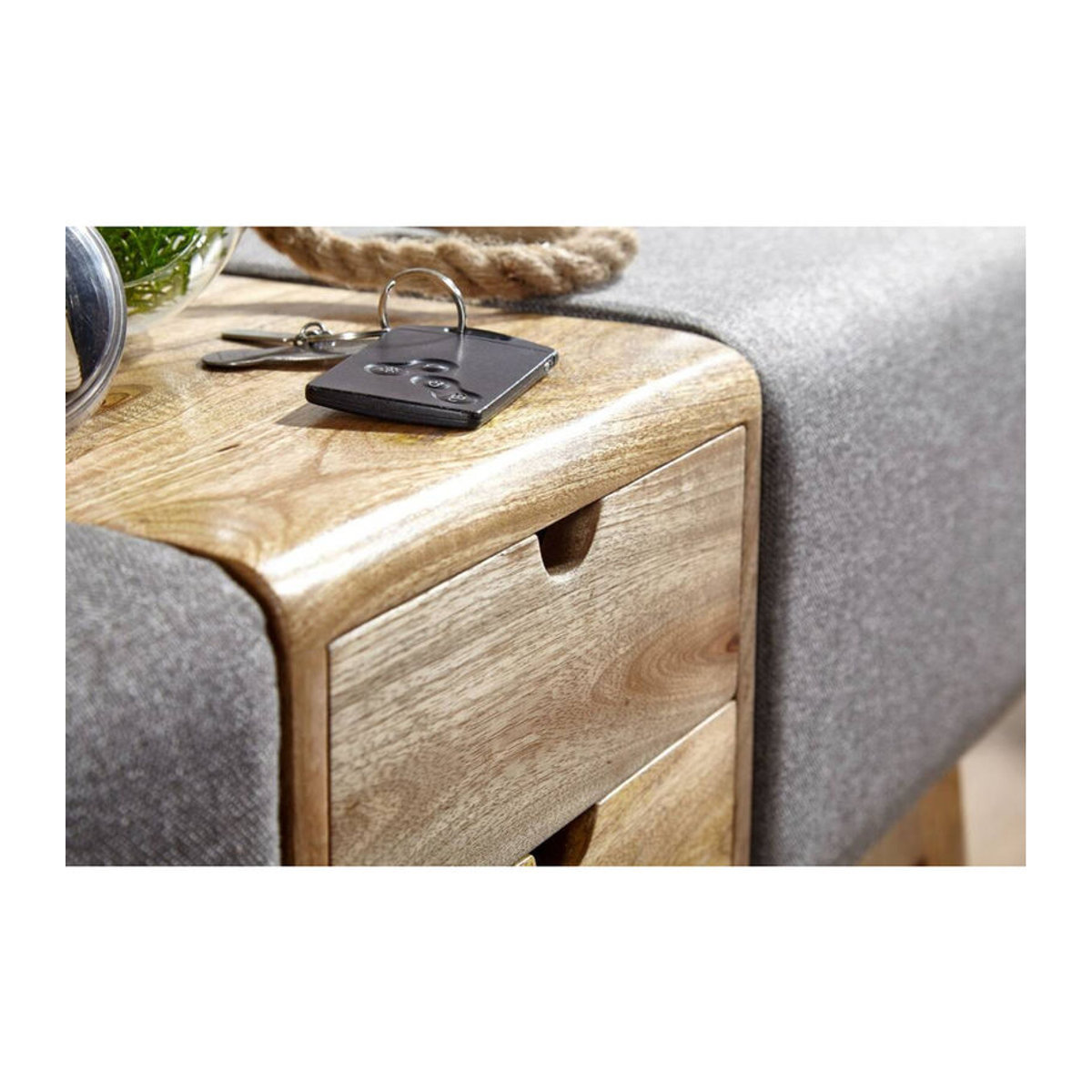 Wohnling Sitztruhe in Grau und Natur aus Stoff und Massivholz im skandinavischen Design B/H/T: 120 x 56 x 30 cm - Bild 2