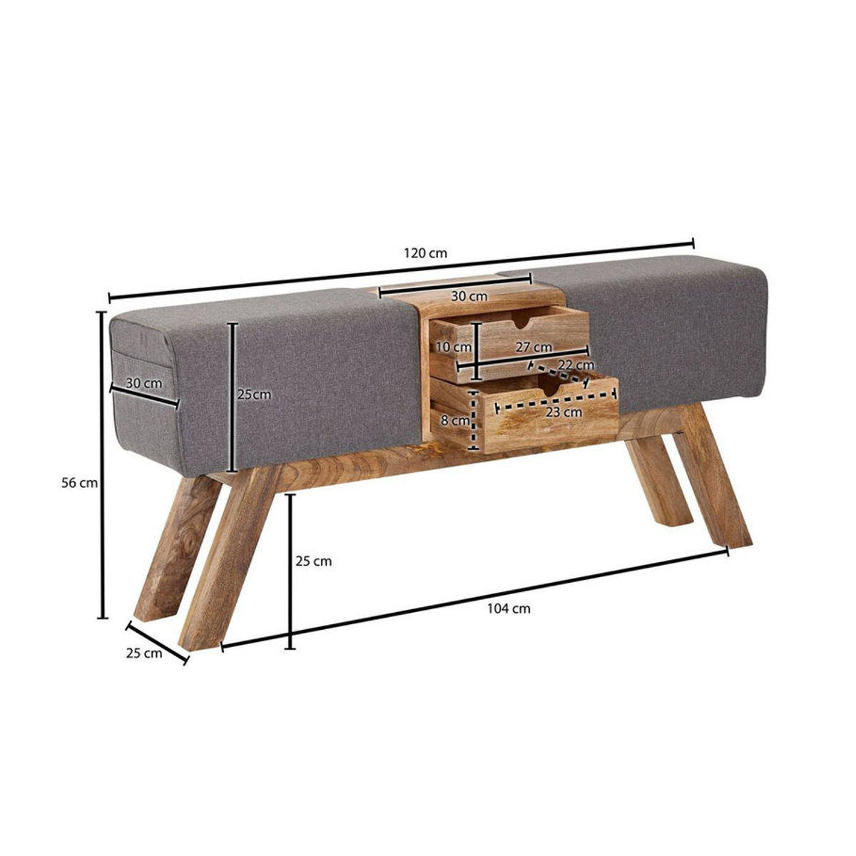 Wohnling Sitztruhe in Grau und Natur aus Stoff und Massivholz im skandinavischen Design B/H/T: 120 x 56 x 30 cm - Bild 4