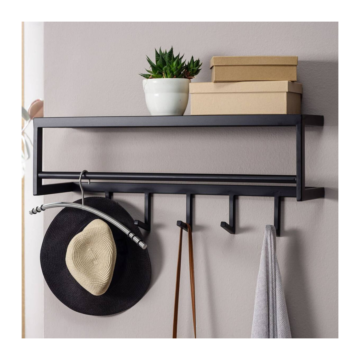 Wohnling Wandgarderobe aus Metall in Schwarz, minimalistisches Design, B/H/T: 70 x 20 x 20 cm - Bild 2