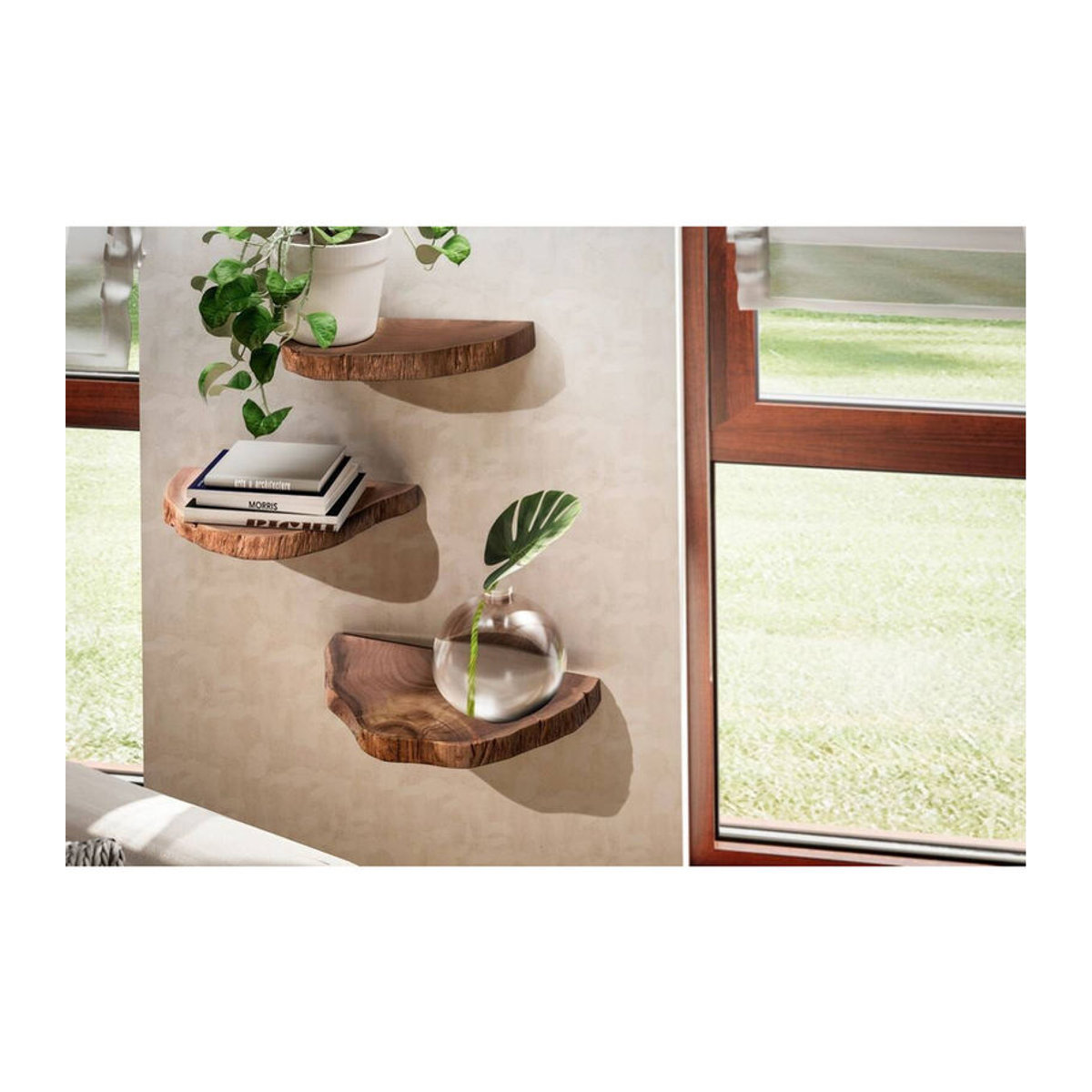 Wohnling Wandregal 3er-Set Akazie Braun B/H/T: 47 x 4 x 25 cm - Bild 1
