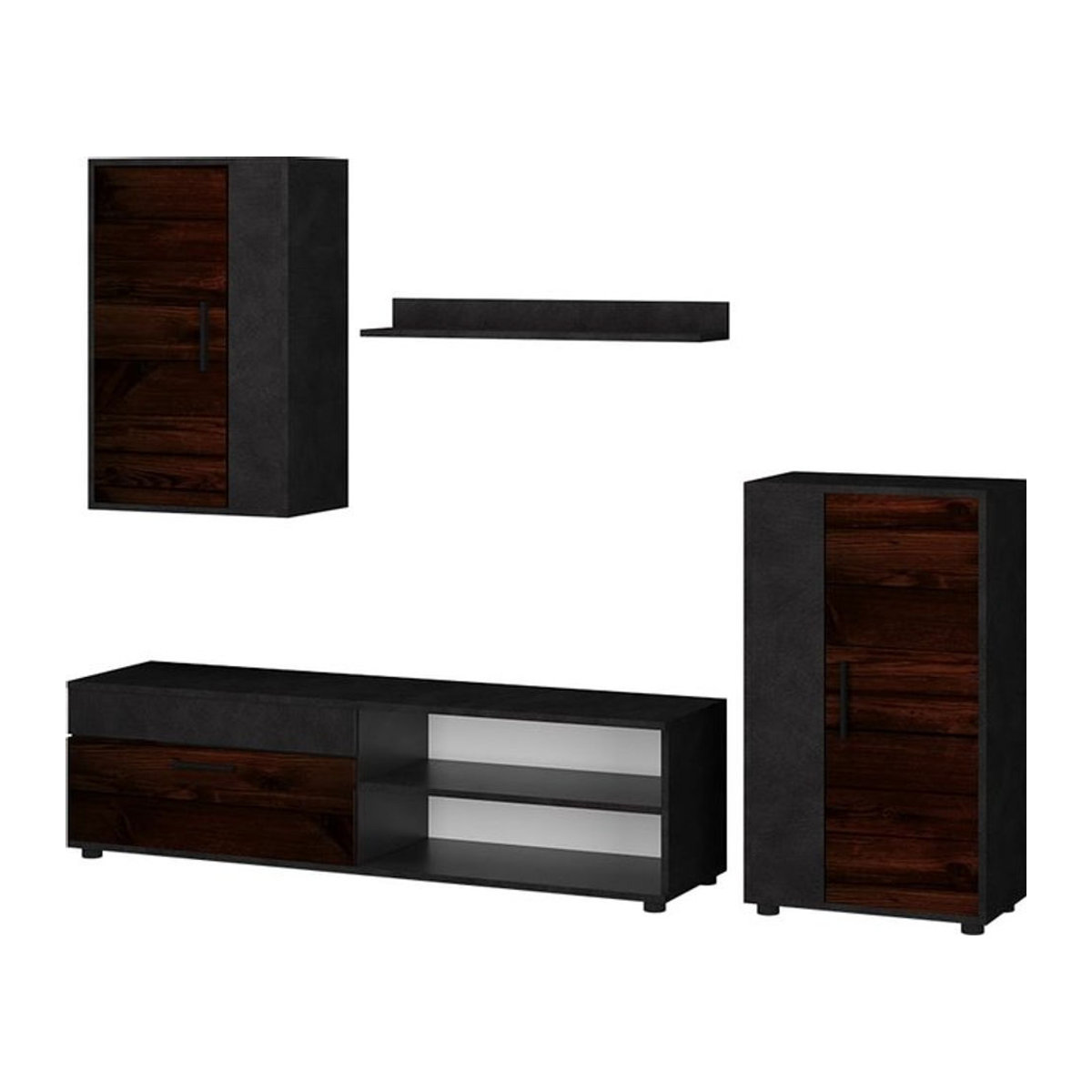 Wohnwand BERNO von VICCO in Dunkel Old Style Braun mit Lowboard und Hängeschrank im Industrial Design - Bild 1