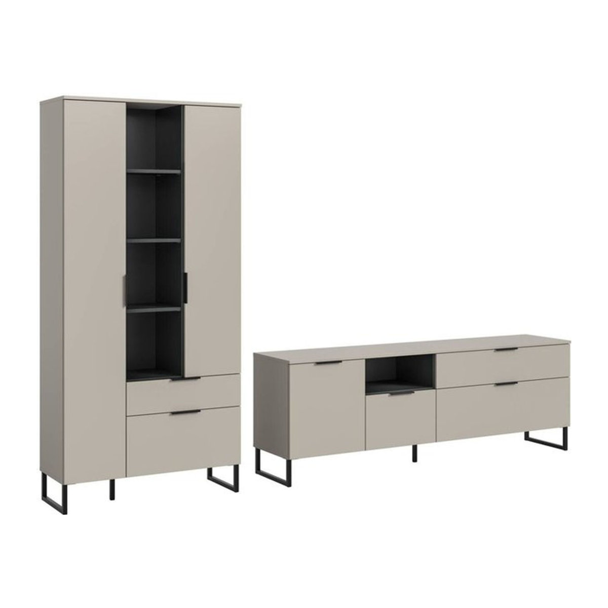 Wohnwand Noida xonox.home Lowboard Modern in Kaschmirgrau und Schwarz aus Holzwerkstoff B/H/T: 290 x 192 x 41 cm - Bild 1