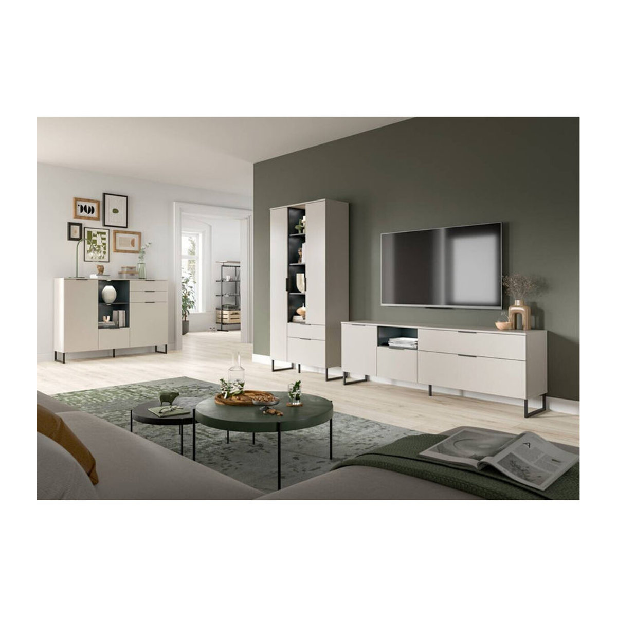 Wohnwand Noida xonox.home Lowboard Modern in Kaschmirgrau und Schwarz aus Holzwerkstoff B/H/T: 290 x 192 x 41 cm - Bild 2