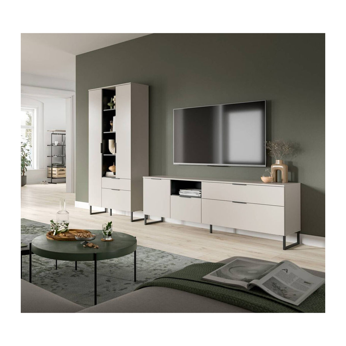 Wohnwand Noida xonox.home Lowboard Modern in Kaschmirgrau und Schwarz aus Holzwerkstoff B/H/T: 290 x 192 x 41 cm - Bild 3