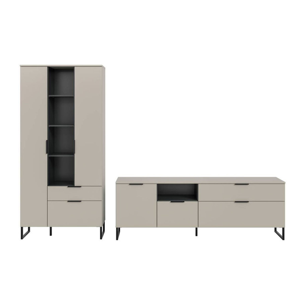 Wohnwand Noida xonox.home Lowboard Modern in Kaschmirgrau und Schwarz aus Holzwerkstoff B/H/T: 290 x 192 x 41 cm - Bild 4