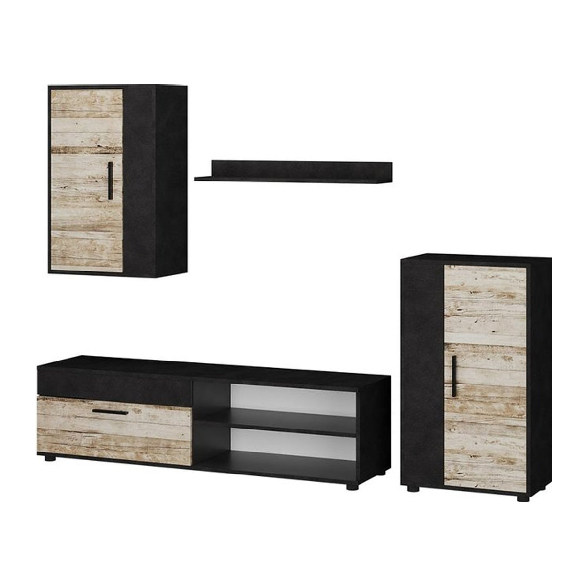 Wohnwand Vicco Berno 4er Set in Beige und Schwarz/Weiß mit Lowboard und Hängeschrank - Bild 1