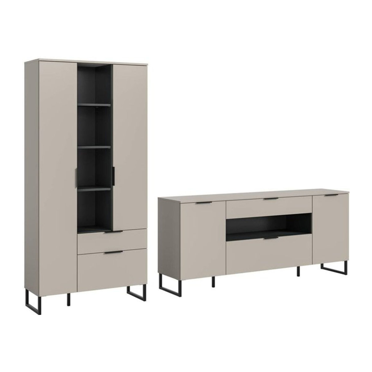 Wohnwand xonox.home Noida in Kaschmirgrau und Schwarz, modernes Design aus Holzwerkstoff, B/H/T: 240 x 192 x 41 cm - Bild 1