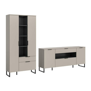 Wohnwand xonox.home Noida in Kaschmirgrau und Schwarz, modernes Design aus Holzwerkstoff, B/H/T: 240 x 192 x 41 cm
