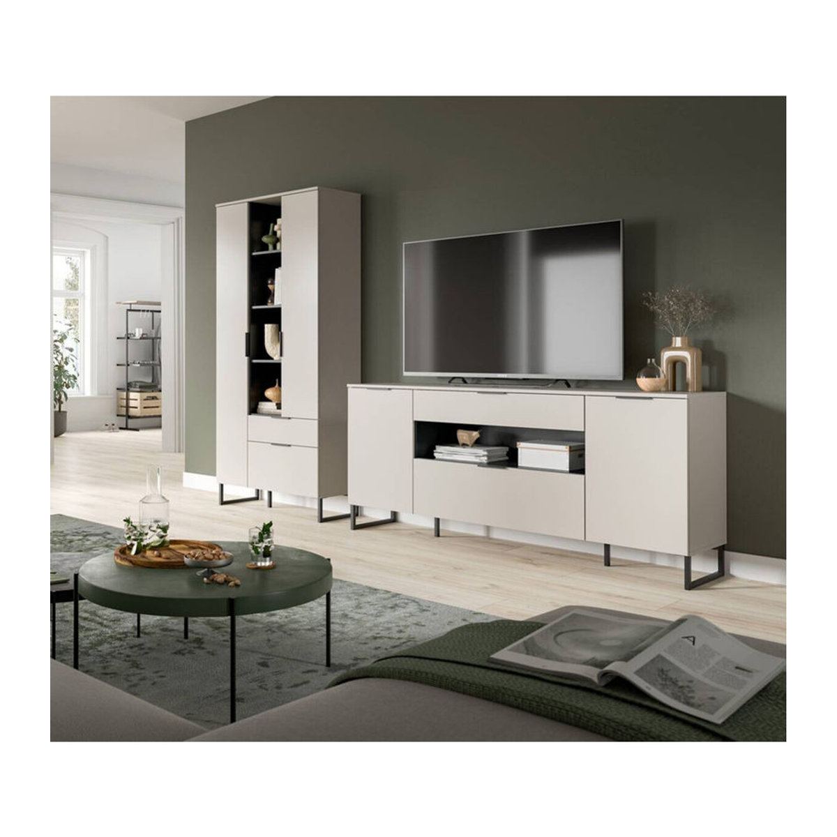 Wohnwand xonox.home Noida in Kaschmirgrau und Schwarz, modernes Design aus Holzwerkstoff, B/H/T: 240 x 192 x 41 cm - Bild 2