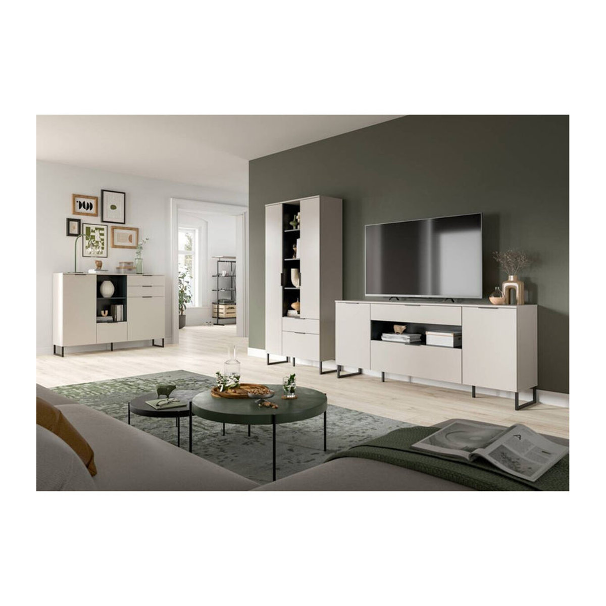 Wohnwand xonox.home Noida in Kaschmirgrau und Schwarz, modernes Design aus Holzwerkstoff, B/H/T: 240 x 192 x 41 cm - Bild 3