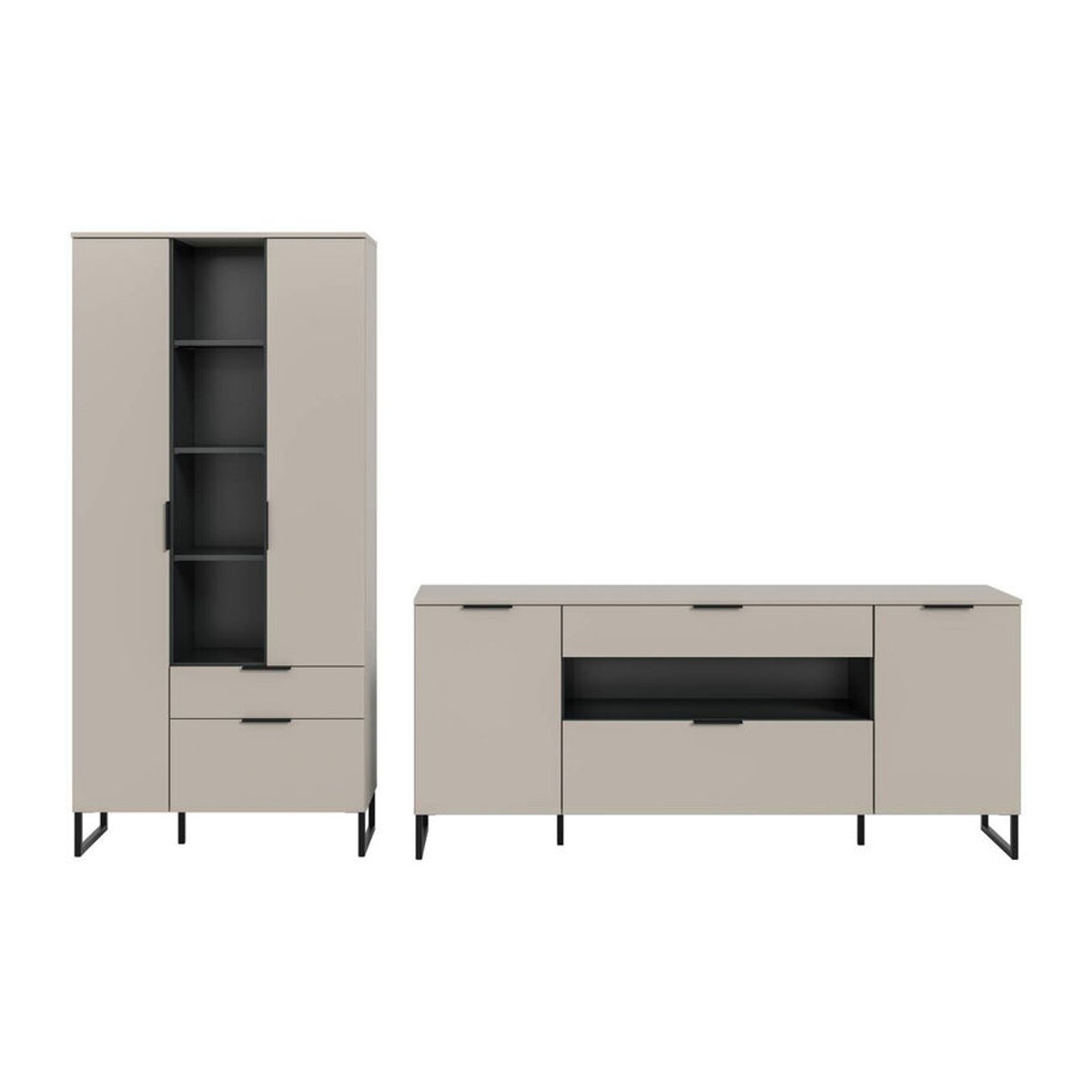 Wohnwand xonox.home Noida in Kaschmirgrau und Schwarz, modernes Design aus Holzwerkstoff, B/H/T: 240 x 192 x 41 cm - Bild 4