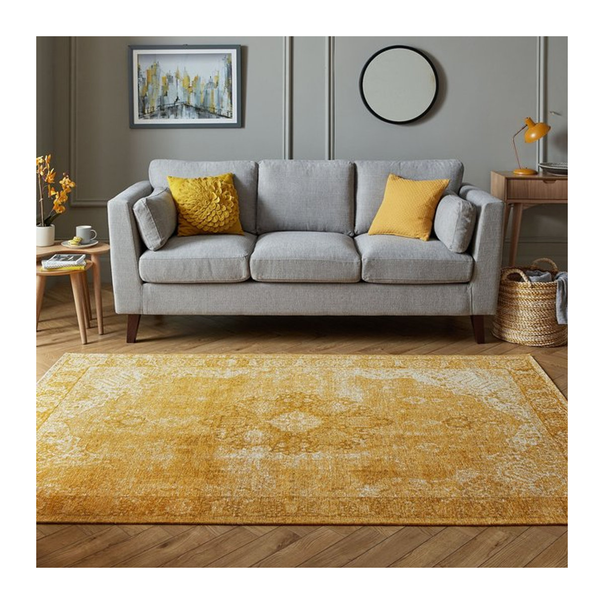 Wohnzimmerteppich COQUET Flachgewebe von Kadima Design im Vintage Orient Stil, Farbe: Senfgelb, B/T: 155 x 230 cm - Bild 1
