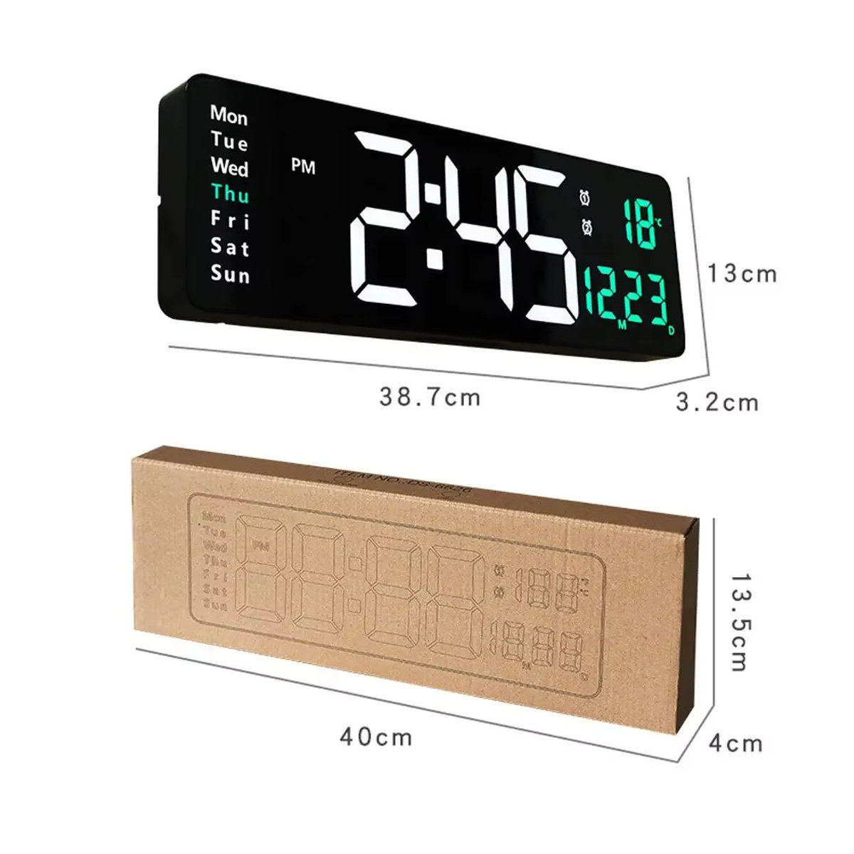 WOKLOK Digitale LED Wanduhr mit Fernbedienung, Thermometer und Datumsanzeige, Weiß oder Schwarz - Bild 2
