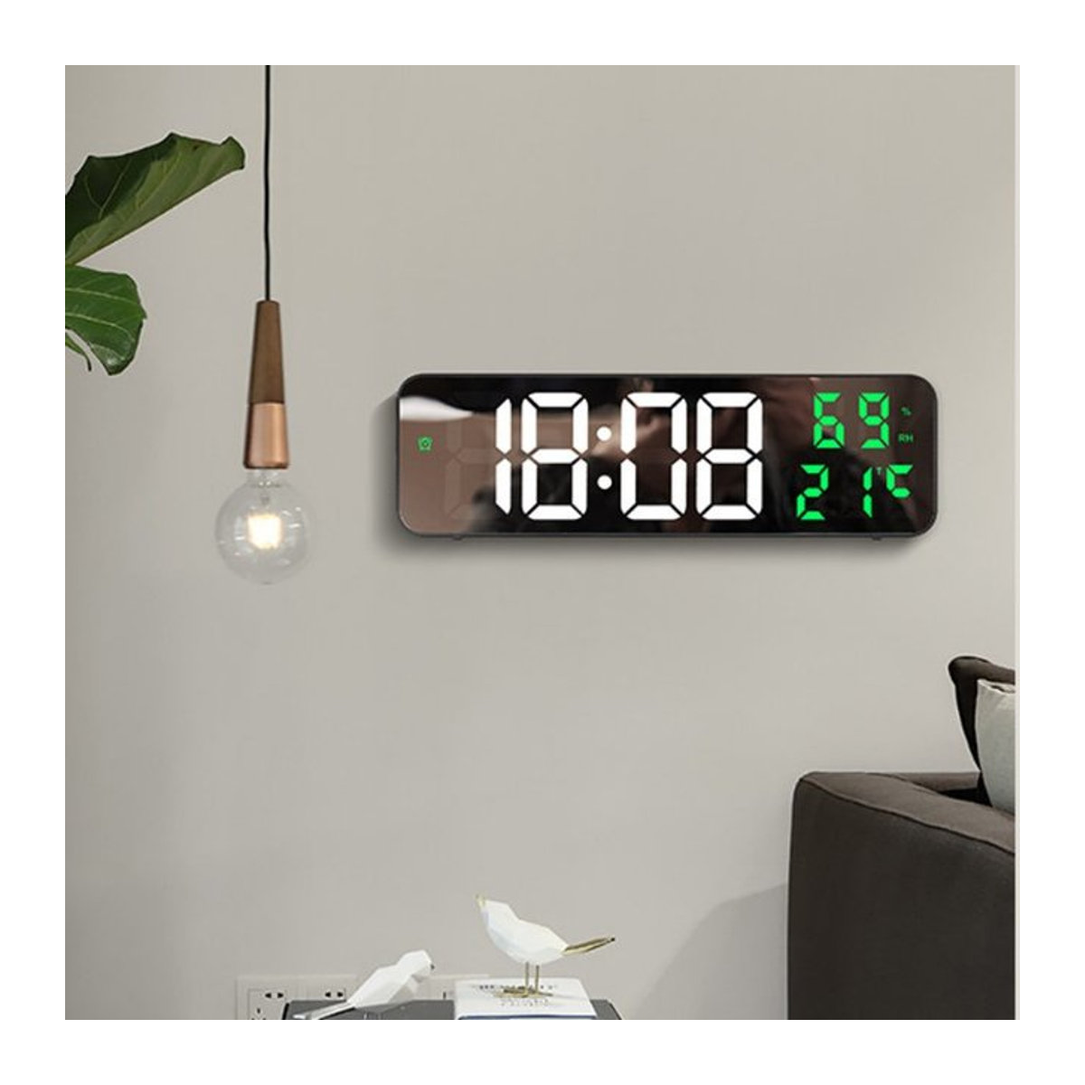WOKLOK Digitale LED Wanduhr mit Thermometer und Hygrometer, 9 Zoll, USB-Betrieb, Nachtmodus, Schwarz oder Rot - Bild 1