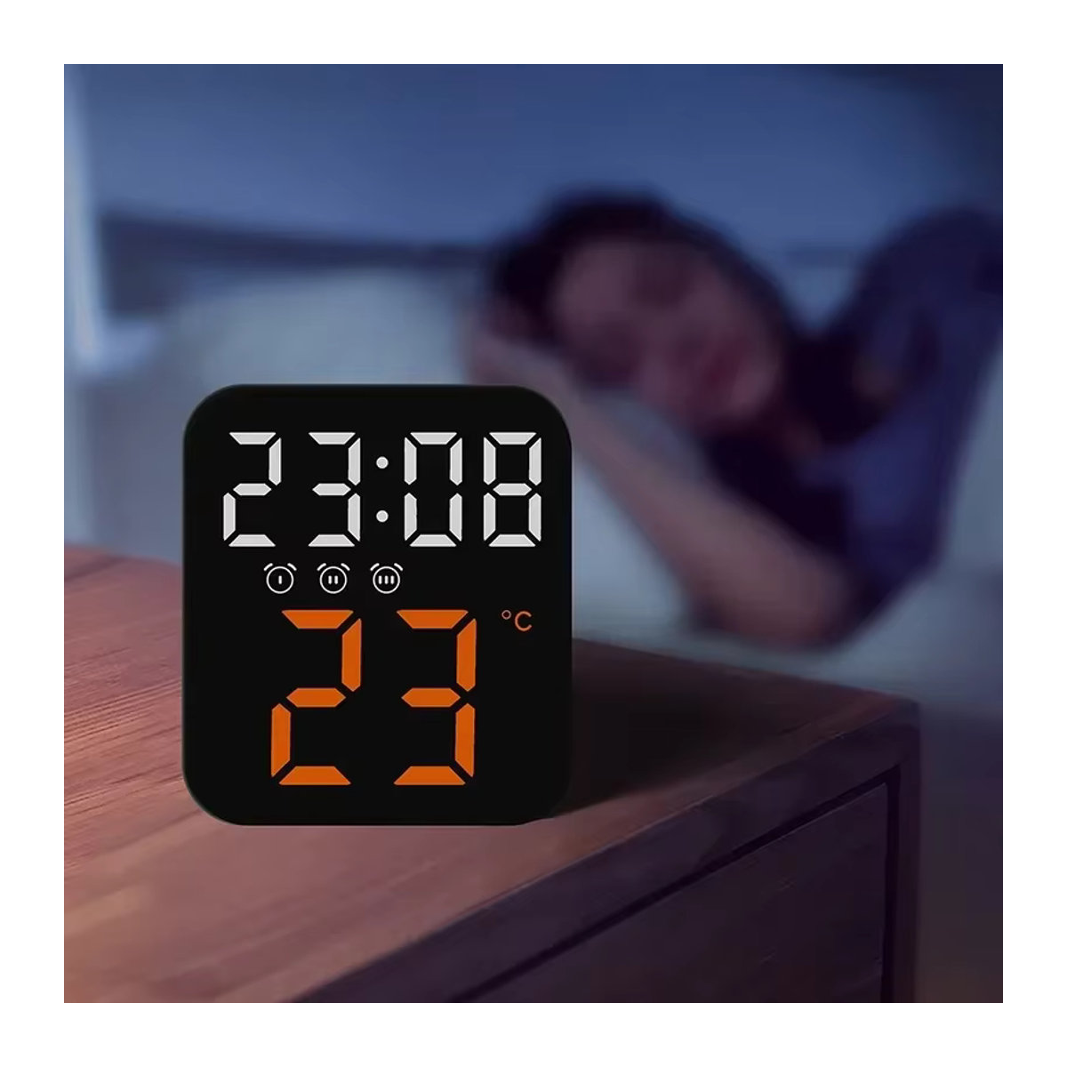 WOKLOK Digitaler Wecker für das Schlafzimmer mit Sprachsteuerung, temperaturverstellbarer Helligkeit und drei Weckfunktionen in Schwarz oder Blau - Bild 2