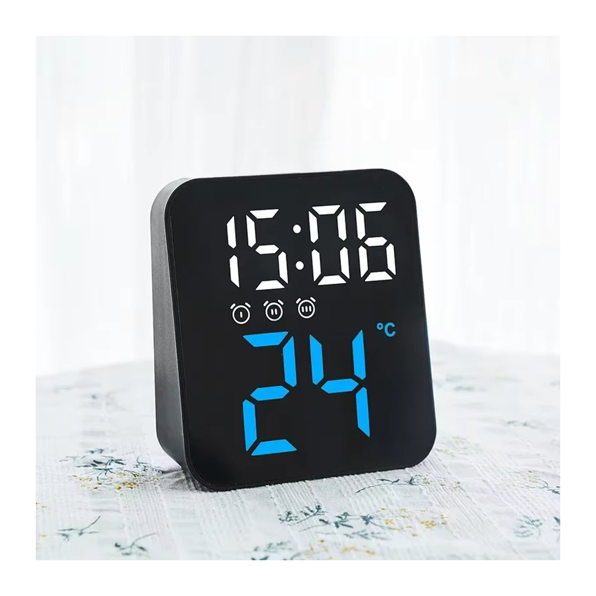 WOKLOK Digitaler Wecker für das Schlafzimmer mit Sprachsteuerung, temperaturverstellbarer Helligkeit und drei Weckfunktionen in Schwarz oder Blau - Bild 5