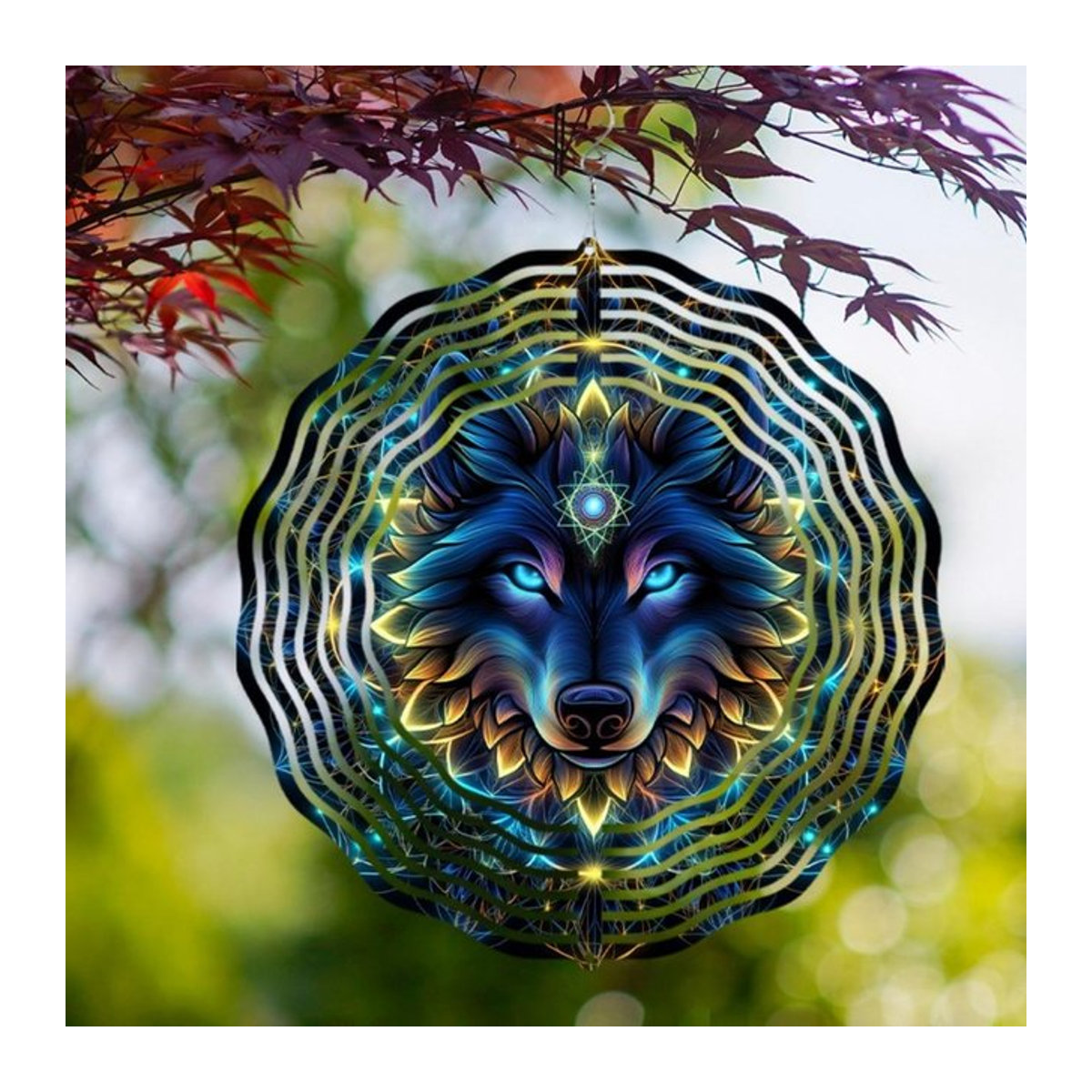 Wolf-Windspiel aus Metall in Bohemian-Stil, mehrfarbiges hängendes Tierkunst-Dekor für Garten und Balkon - Bild 1