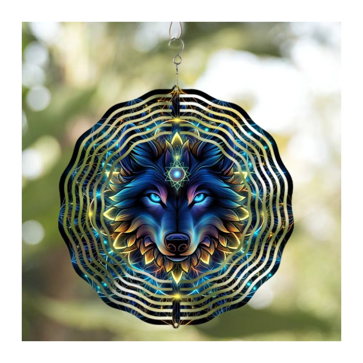 Wolf-Windspiel aus Metall in Bohemian-Stil, mehrfarbiges hängendes Tierkunst-Dekor für Garten und Balkon - Bild 2