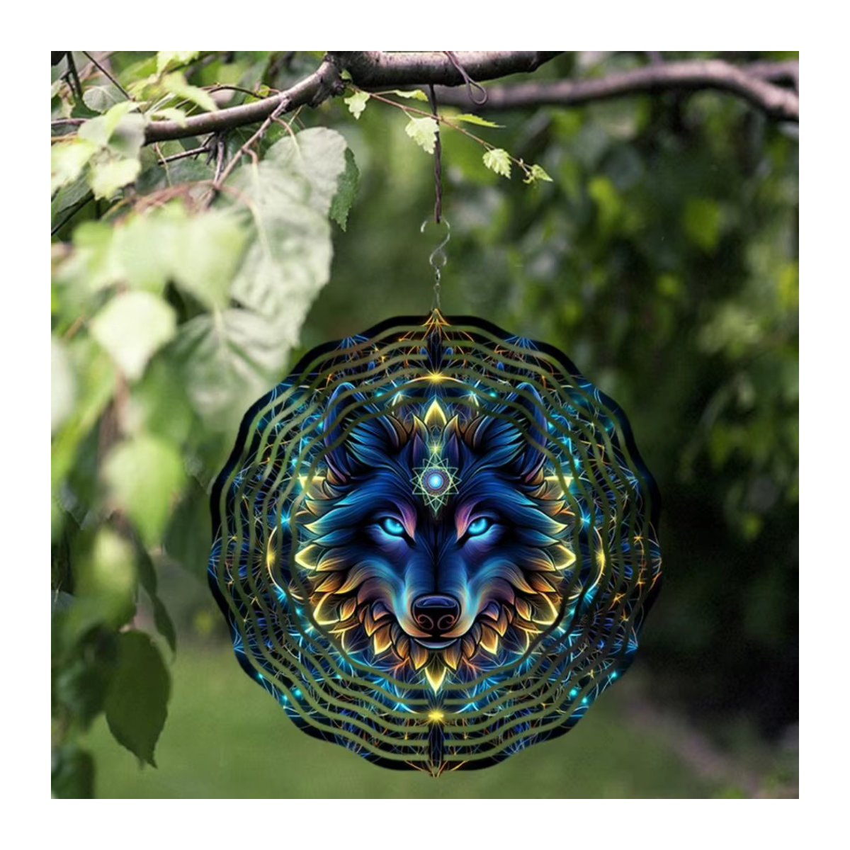 Wolf-Windspiel aus Metall in Bohemian-Stil, mehrfarbiges hängendes Tierkunst-Dekor für Garten und Balkon - Bild 5