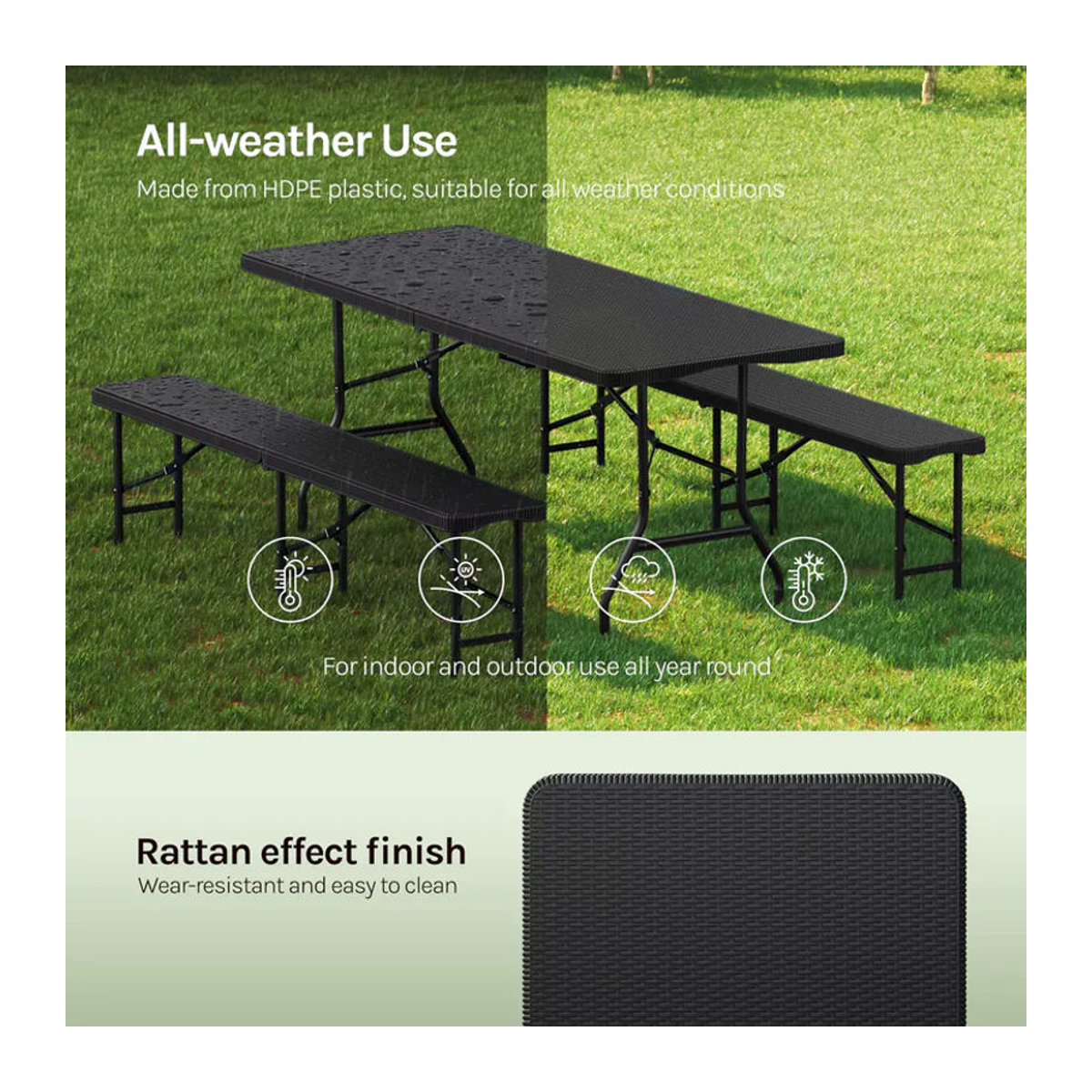 WOLTU 3-teiliges Gartenmöbel-Set aus Polyrattan und Kunststoff in Schwarz - Bild 3