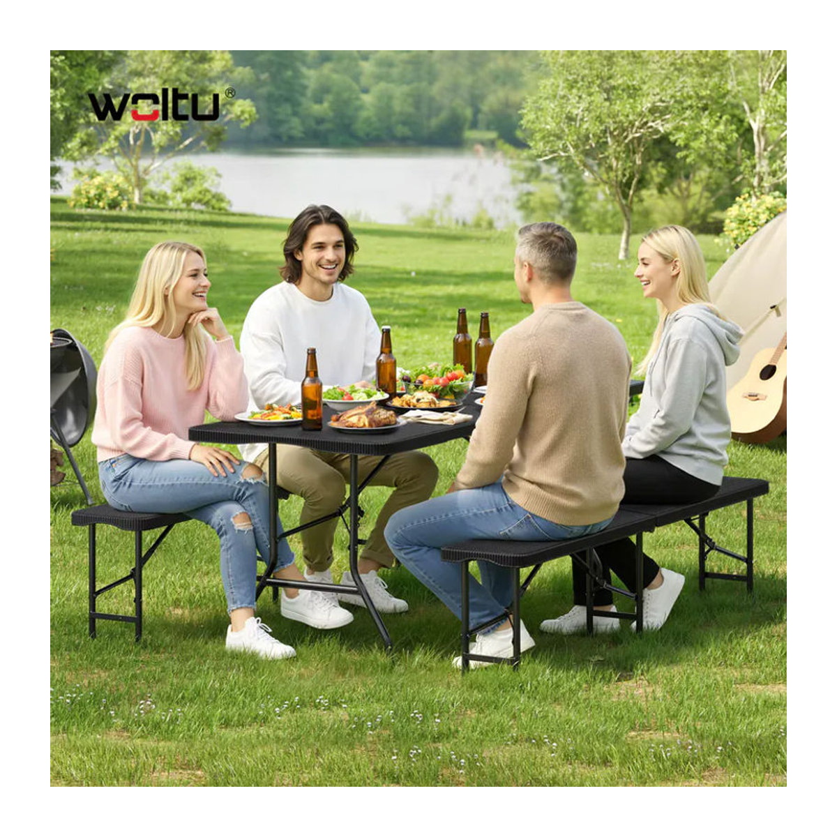 WOLTU 3-teiliges Gartenmöbel-Set aus Polyrattan und Kunststoff in Schwarz - Bild 5