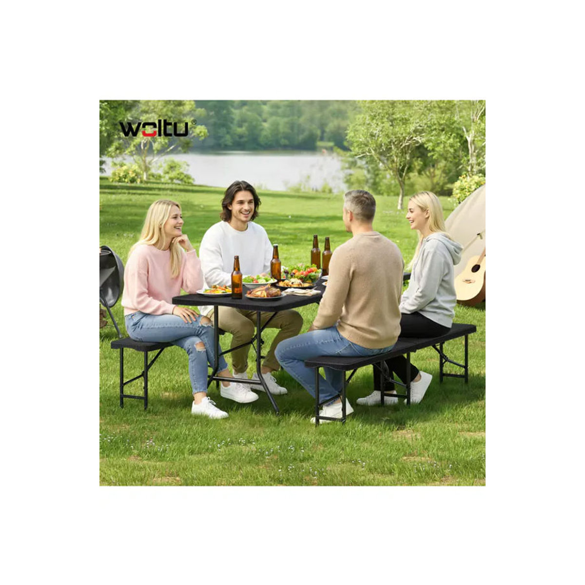 WOLTU 3-teiliges Gartenmöbel-Set aus Polyrattan und Kunststoff in Schwarz - Bild 7