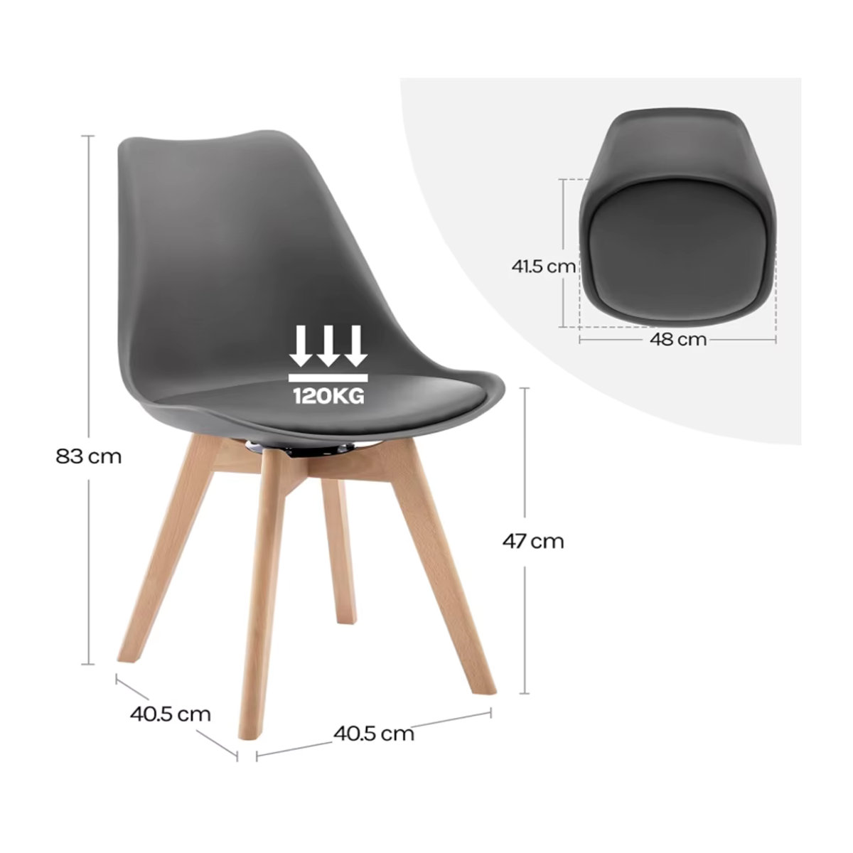 WOLTU 4er Set Esszimmerstühle drehbar aus Massivholz mit Kunstleder Polsterung in Grau - Bild 4