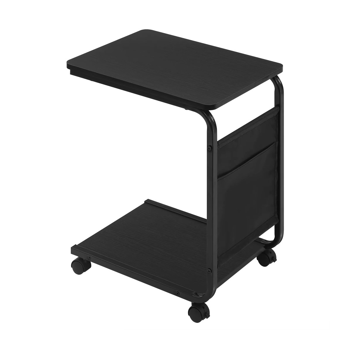 WOLTU C-förmiger Couchtisch mit Rollen in Schwarz, moderner Beistelltisch aus Holzwerkstoff und Metall mit 2 Ablagen und 1 Seitentasche - Bild 2