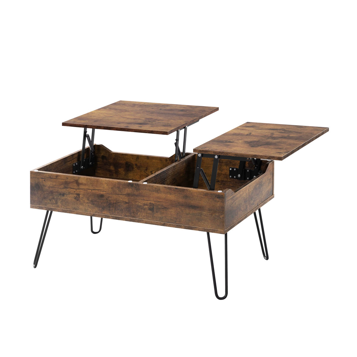 WOLTU Couchtisch in Braun mit doppelter Hebeplatte und versteckter Aufbewahrung im Industrial Design - Bild 2