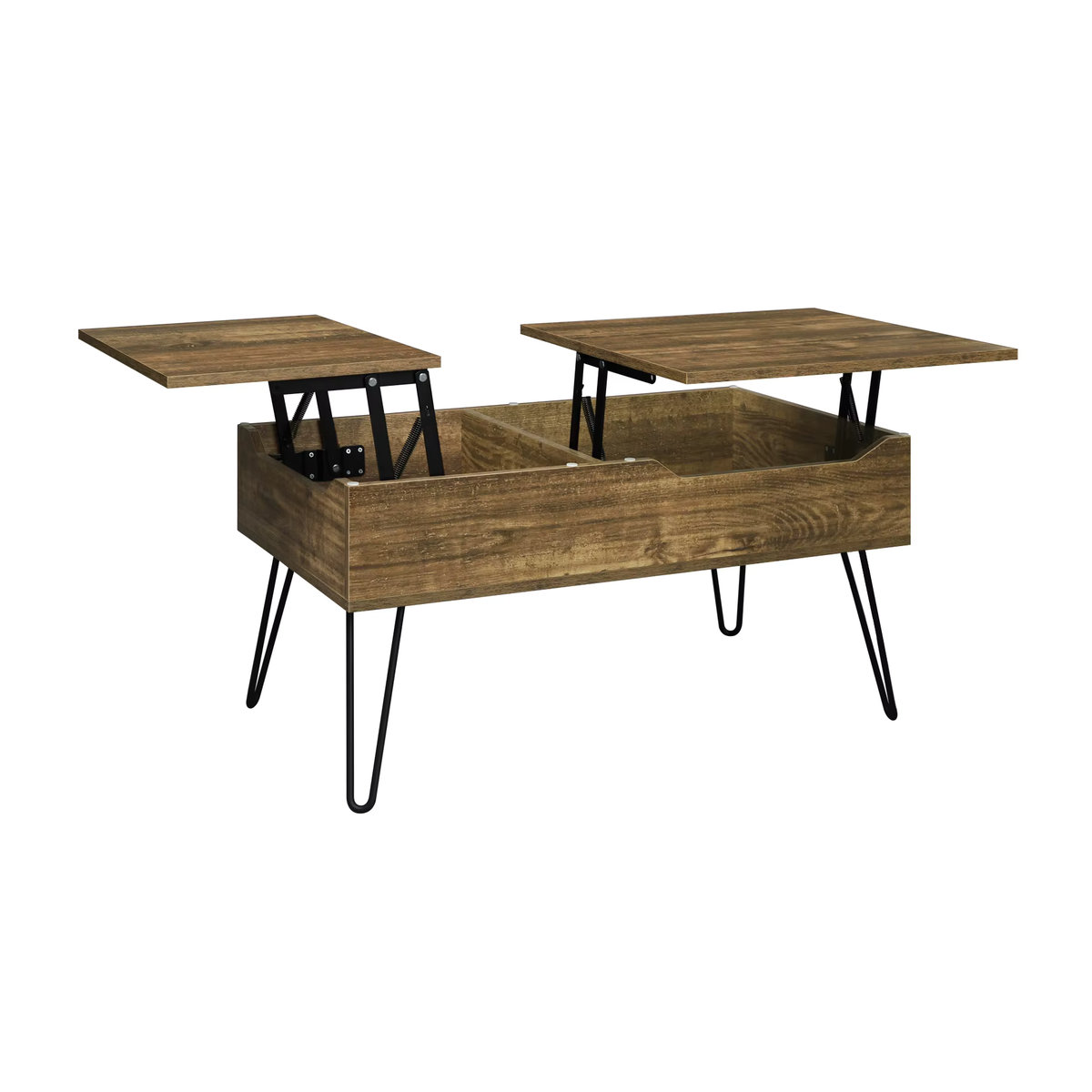 WOLTU Couchtisch in Braun mit doppelter Hebeplatte und versteckter Aufbewahrung im Industrial Design - Bild 3