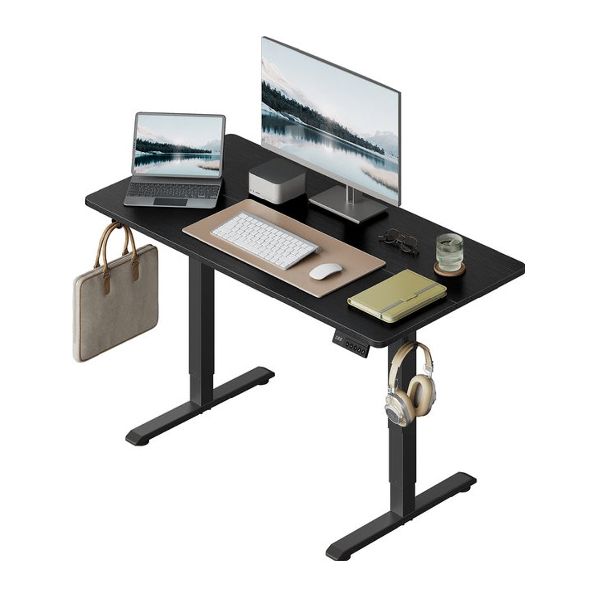WOLTU elektrischer höhenverstellbarer Computertisch in Schwarz mit 3 Speicherhöhen und Kollisionsschutz für dein Home-Office oder Gaming-Setup, B/T/H: 80 x 48 x 128 cm (Beispielmaße basierend auf den Werten, falls diese als B/T/H interpretiert werden könn - Bild 1