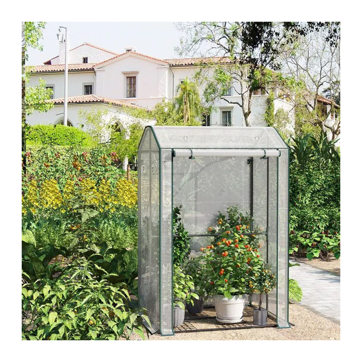 WOLTU Folien-Gartengewächshaus in Weiß und Grün mit Tür und Fenstern für Gemüse und Blumen - Bild 1