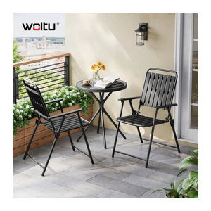 WOLTU Gartenmöbel-Set Modern: Outdoor-Tisch mit 2 Klappstühlen aus Metall in Schwarz