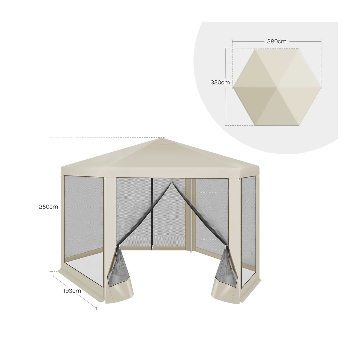 WOLTU Gartenpavillon mit Moskitonetz und Seitenwänden als Sonnenschutz für Terrasse und Camping, B/T: 3,8 x 3,3 m - Bild 3