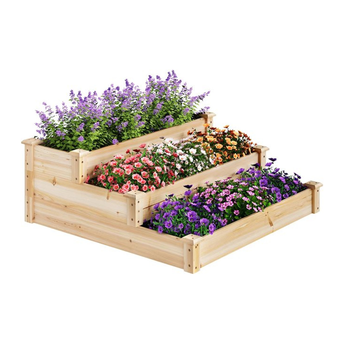 WOLTU Hochbeet mit 3 Ebenen aus Massivholz als Pflanzleiterständer für Gemüse, Kräuter und Blumenkästen für Garten und Terrasse - Bild 1