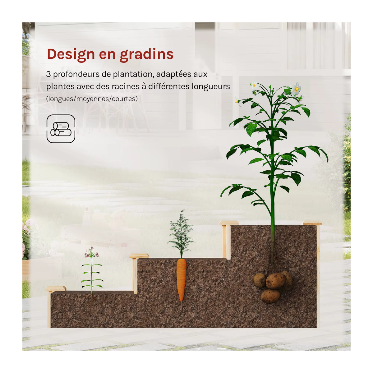 WOLTU Hochbeet mit 3 Ebenen aus Massivholz als Pflanzleiterständer für Gemüse, Kräuter und Blumenkästen für Garten und Terrasse - Bild 2