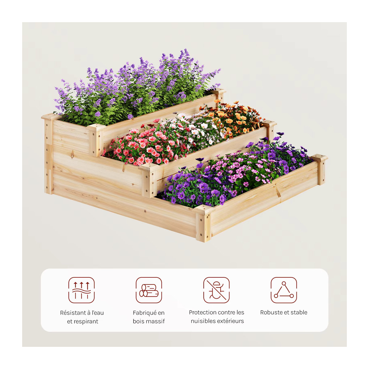 WOLTU Hochbeet mit 3 Ebenen aus Massivholz als Pflanzleiterständer für Gemüse, Kräuter und Blumenkästen für Garten und Terrasse - Bild 3