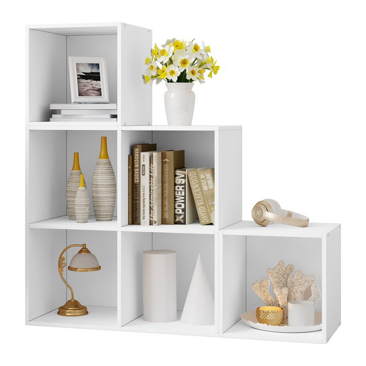 WOLTU Modernes weißes Bücherregal mit 6 Fächern als Würfelregal für Wohnzimmer, Schlafzimmer und Eingangsbereich - Bild 1
