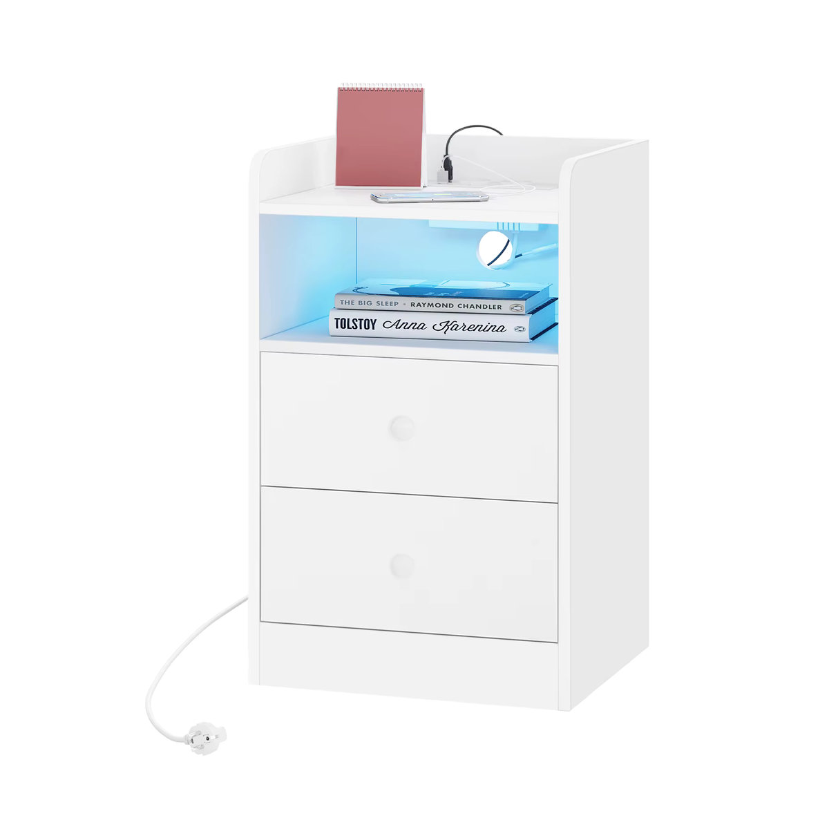 WOLTU Nachttisch aus Holz mit Ladestation, USB-Anschlüssen und LED-Licht in Schwarz oder Weiß, moderner Beistelltisch für dein Schlafzimmer - Bild 2