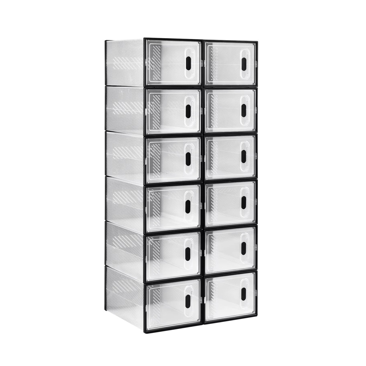 WOLTU Schuhaufbewahrungsorganisator Schwarz Minimalistisch, Stapelbare Schuhboxen mit Magnetischer Tür und Faltbarem Design - Bild 2
