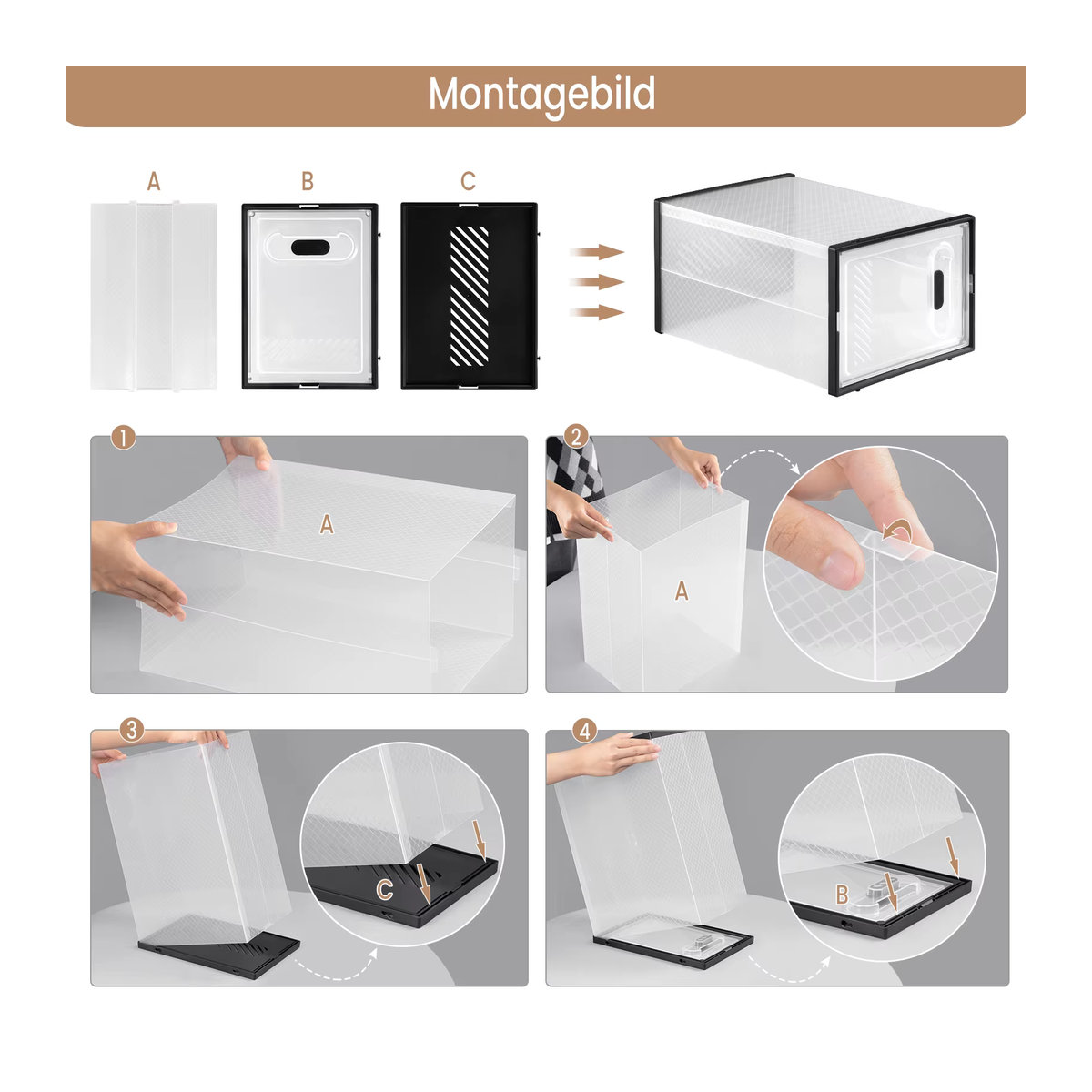 WOLTU Schuhaufbewahrungsorganisator Schwarz Minimalistisch, Stapelbare Schuhboxen mit Magnetischer Tür und Faltbarem Design - Bild 6